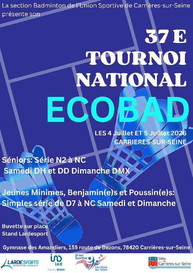 37ème Tournoi National Ecobad De Carrières Sur Seine